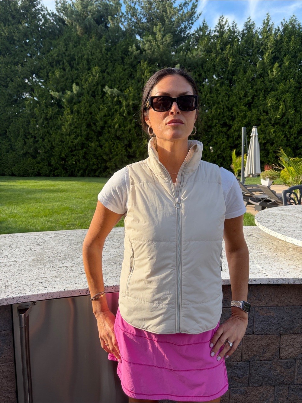 Vuori Light Beige Quilted Sleeveless Vest with Zippered Pockets